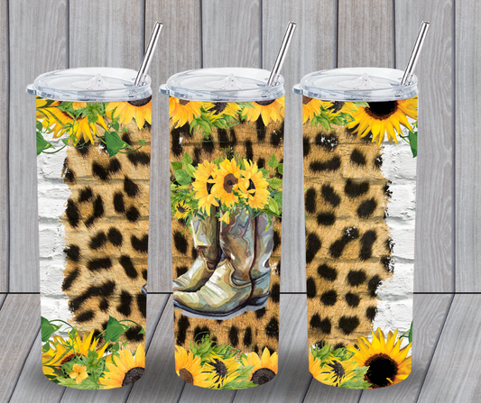 Sunflower and boots tumbler cup