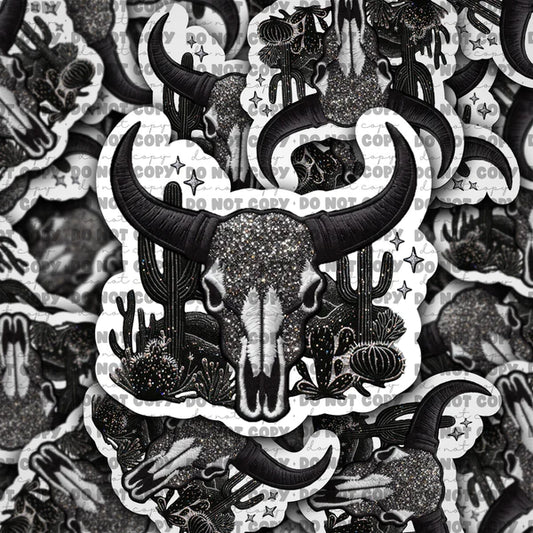 Black western skull sticker