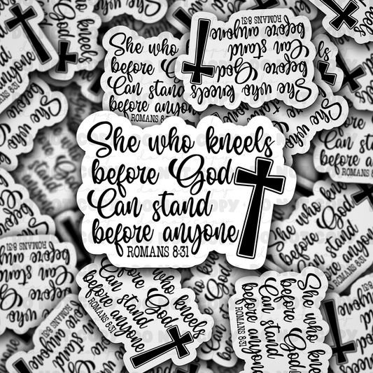 She who kneels before God sticker